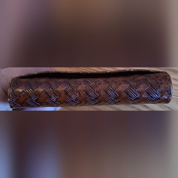 Vintage Brahmin Brown Woven Leather Multi Area Casual Keychain Wallet Purse Bag - Picture 11 of 12